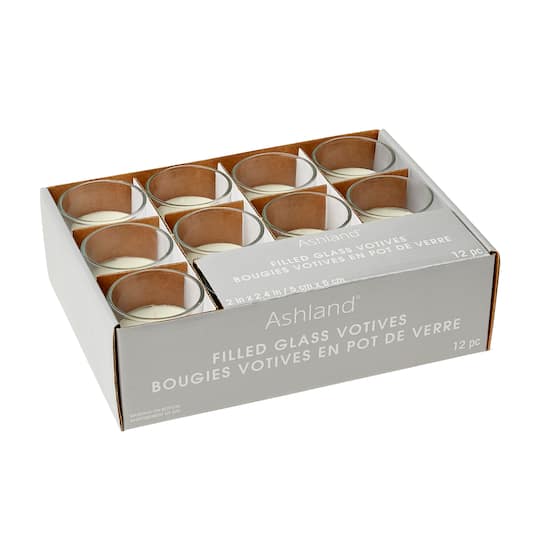 12 Packs: 12 ct. (144 total) Ivory Glass Votive Candles by Ashland® Basic Elements™